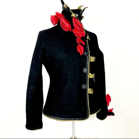 Fashion ART Rose & Leaf Wool Jacket Art2Wear - Picture 1 of 15